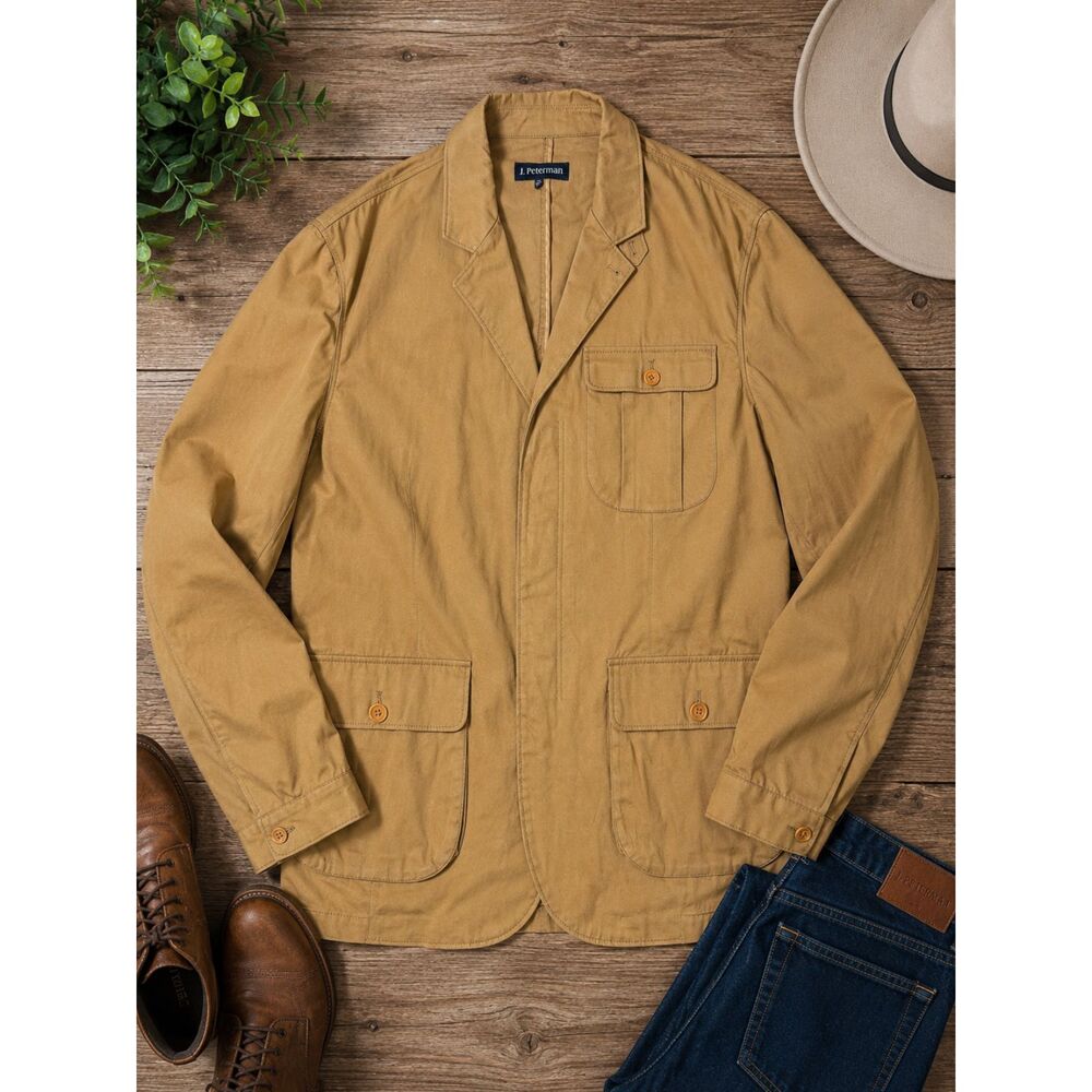 J. Peterman Safari Field Jacket Tan Khaki Mens XL Utility Explorer Coat